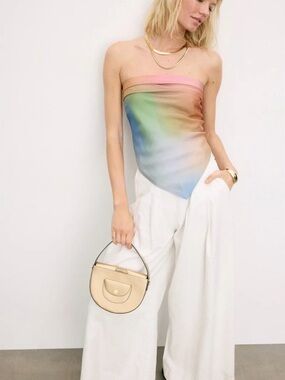Untitled In Motion Poma handkerchief tube strapless Pastel Rainbow Scarf Top